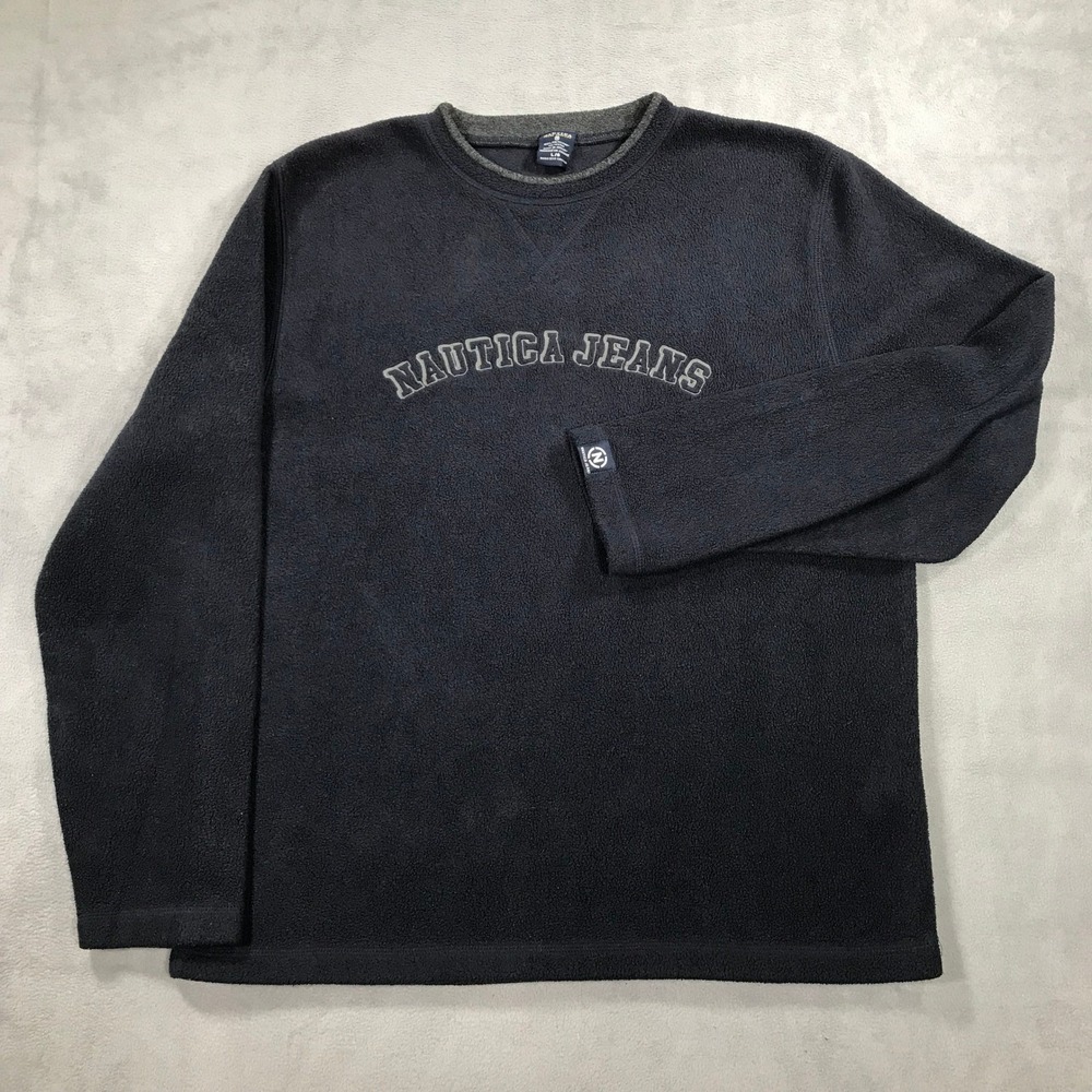 Vintage Nautica Jeans Company Fleece Sweatshirt Navy Blue Logo Mens Size Large